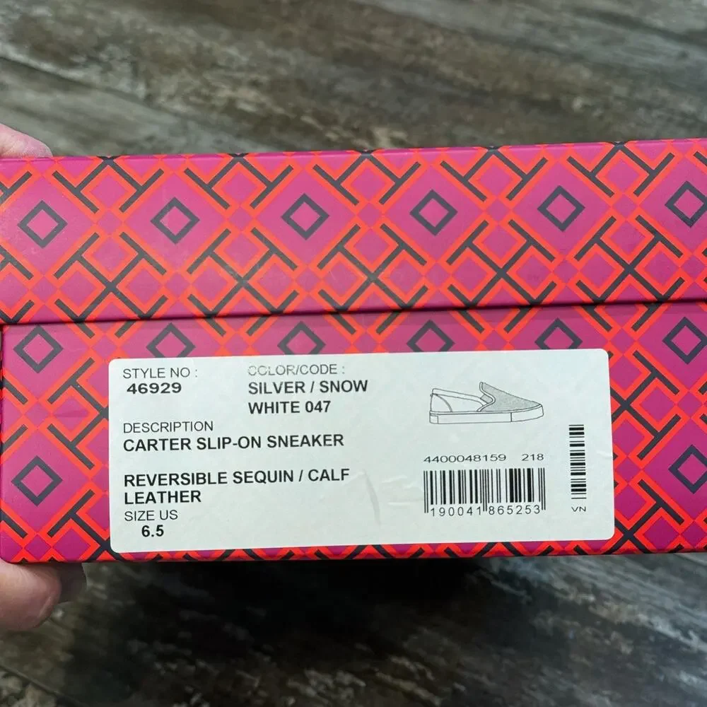 Tory Burch Carter Slip-On Shoes Womens 6.5 Sequin Leather‎ Casual Sneakers NIB